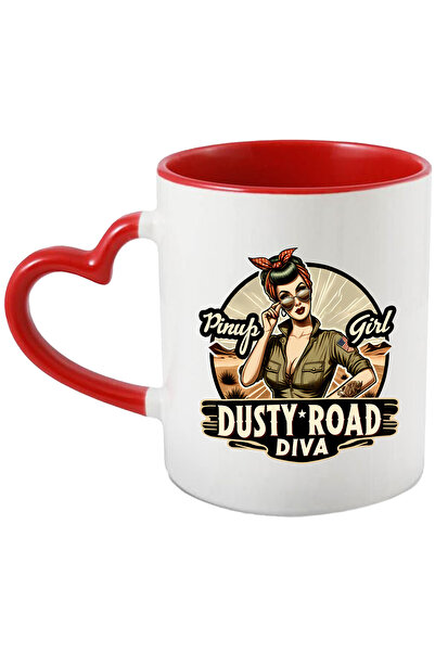 StoryGift Romania Cana cu mesajul "Pinup girl, dusty road diva", ilustratie, stil retro, vechi, de, Cu Maner Inim