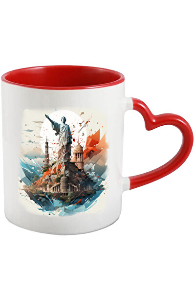 StoryGift Romania Cana Cu Statuie, Monument, Stanci, Munte, Cladiri, Padure, Multicolor 330 ml, Ce, Cu Maner Inim