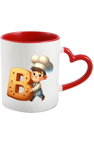 StoryGift Romania Cana cu un brutar care tine litera "B" | ilustratie | scoala | palarie | alfabet, Cu Maner Inim