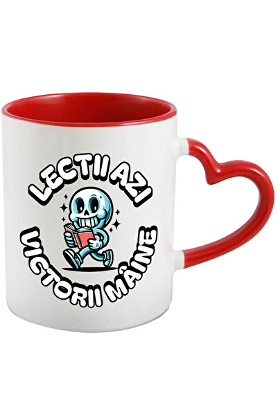 StoryGift Romania Cana Lectii azi, victorii maine schelete gata de scoala, 330ml, Ceramica cu Mane, Cu Maner Inim