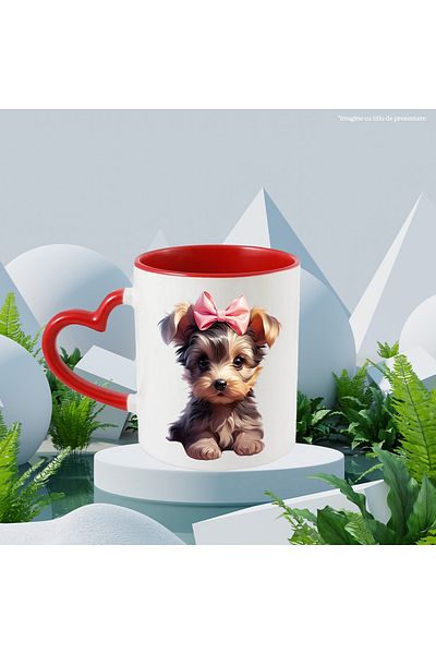 StoryGift Romania Mug with a furry puppy | illustration | bow | curiosity | good | pen, Cu,STG.