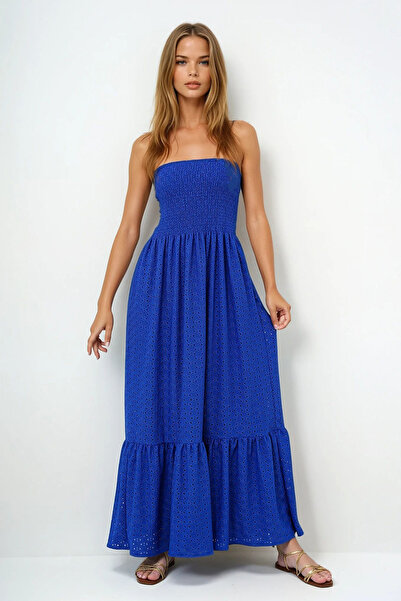 VAGGON Women's Saks Gipeli Lined Guipure Strapless Dress Prmx14137