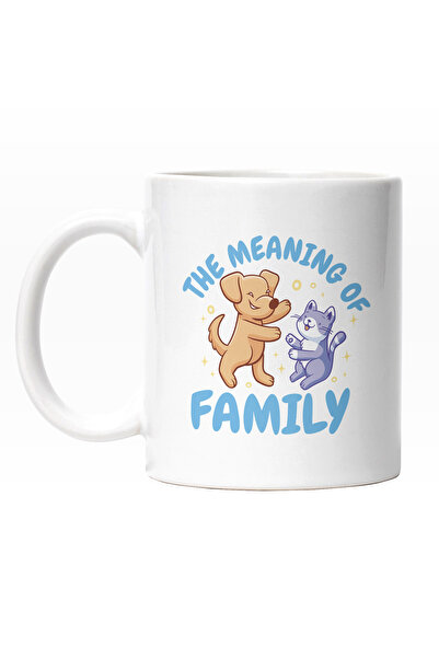 StoryGift Romania Cana Cu Mesaj In Engleza The Meaning Of Family, Caine Si Pisica Fericiti Dansan, Cu Maner Alb