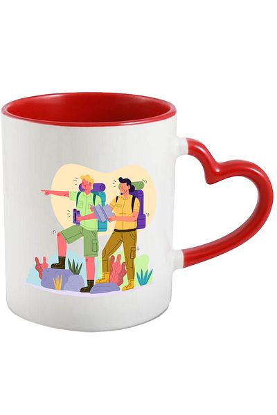StoryGift Romania Cana Cu Exploratori, Calatorie, Mapa, Binoclu, Pietre, Saci De Dormit, Ghiozdan,, Cu Maner Inim