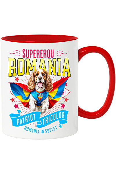 StoryGift Romania Cocker Spaniel Mug / Cocker Spaniel Dog In Captain Costume Romania With Pe, With Red Handle