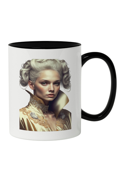 StoryGift Romania Cana Cu Portret Femeie Cu Par Blond Tinuta Aurie Regeasca C...