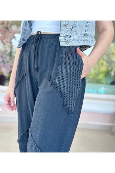 Rosidam Tassel Detailed Mesh Pocket Linen Trousers