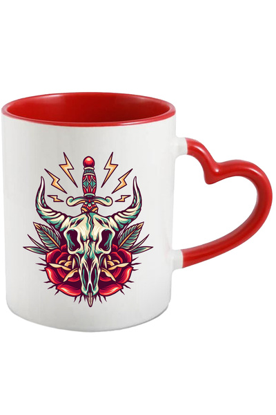 StoryGift Romania Cana Cu Craniu, Pumnal, Trandafiri, Frunze, Fulgere, Multic...