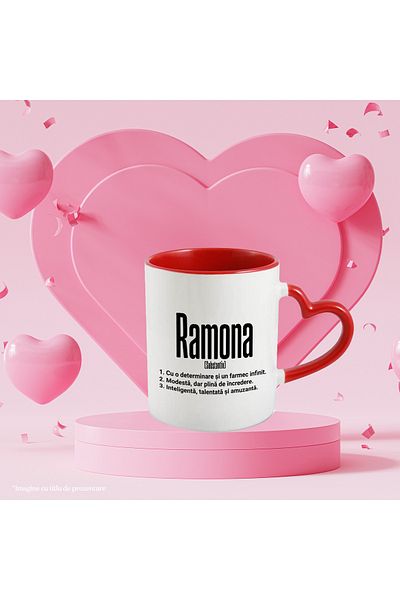 StoryGift Romania Mug With Name Ramona, and Motivational Message, Determination, Modesty, Intelligence,, With ,STG