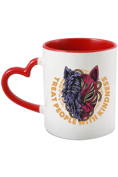 StoryGift Romania Cana Cu Mesaj In Engleza Treat People With Kindness, Lup, Masca Vulpe, Asiatic, , Cu Maner Inim