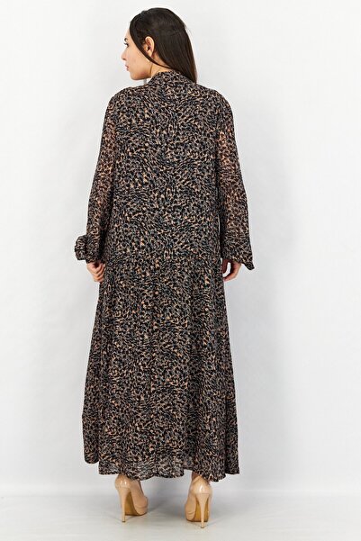 Esprit Women Tie Neck Long Sleeve Allover Print Maxi Dress, Black Combo