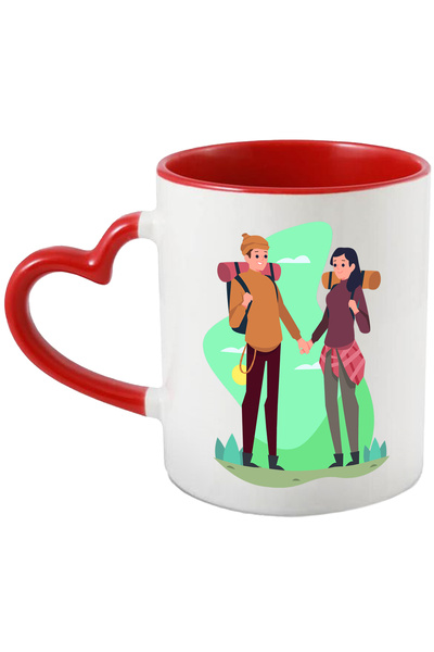 StoryGift Romania Cana Cu Drumetie, Ghiozdan, Sac Dormit, Cuplu, Multicolor 330 ml, Cermaica cu Ma, Cu Maner Inim