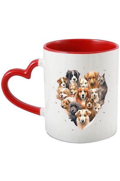 StoryGift Romania Cana Cu Inima, Catei, Rasa, Iubitori De Caini, Animale, Multicolor 330 ml, Ceram, Cu Maner Inim