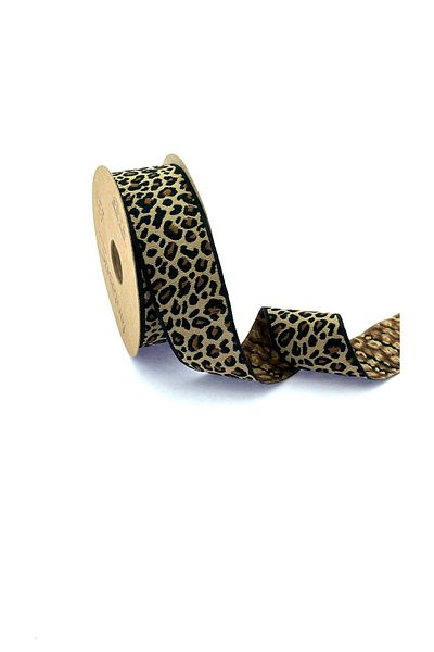 FANTASTIC KURDELE Panglică țesătă cu model leopard maro (35 mm lățime - 10 m lungime)
