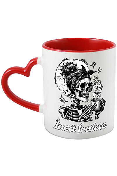 StoryGift Romania Cana femeie schelete text Cafea. Încã traiesc, 330ml, Ceram...