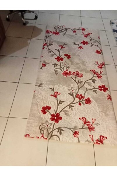 Crea Halı 00 X 200 Ebatında Modern Bordo-kırmızı Çiçek Desenli Akrilik Yolluk