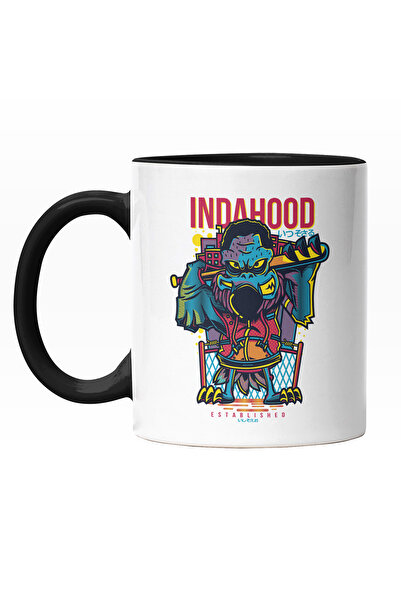 StoryGift Romania Cana Cu Pasare Bizara CU Bata De Baseball In Cartier, Text In Engleza Indahood, , Cu Maner Negru