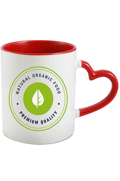 StoryGift Romania Cana Cu Mesaj In Engleza Natural Organic Food, Mancare Bio, Frunza, Cerc, Buline, Cu Maner Inim