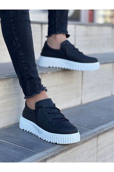 Store Kb-x502 kuback black leather high white sole lace detailed elastic daily men's shoe