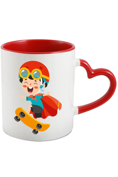 StoryGift Romania Cana Cu Copil, Casca, Ochelari, Skateboard, Capa, Supererou, Multicolor 330 ml, , Cu Maner Inim