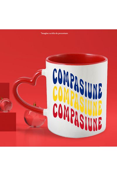 StoryGift Romania Mug The Word Compassion, in the Colors of the Romanian Flag, Red, Yellow, Blue, with ,STG