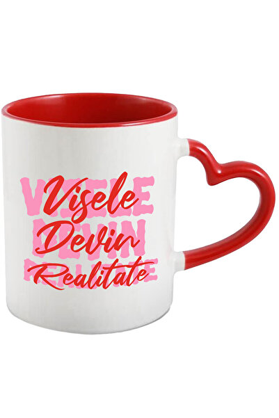 StoryGift Romania Cana cu Design Colorat Complex Text In Limba Roamna Visele Devin Realitate Inspi, Cu Maner Inim