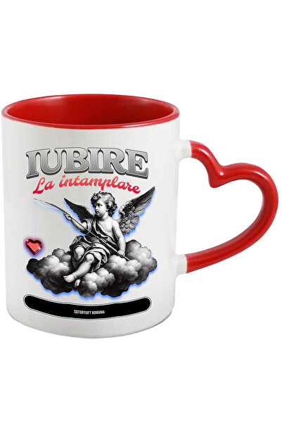 StoryGift Romania Cana Inger pescuind inimi iubire la intamplare, 330ml, Ceramica cu Maner Inima R, Cu Maner Inim
