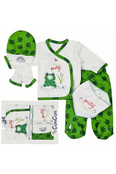 CONCON Set cadou 5 piese pentru nou-născuți, model broască