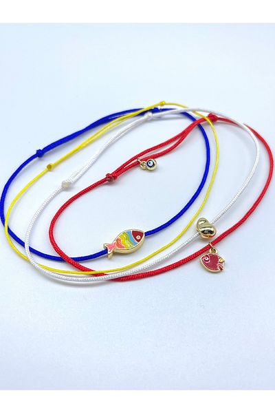 Concept HuBuTU 4 Pieces Minimal Fish Evil Eye Heart Figured Multicolored Rope Summer Anklet Set
