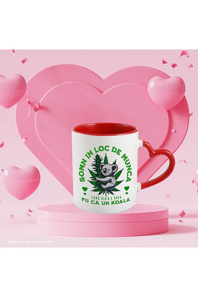 StoryGift Romania Mug with Happy Koala Bear Hugging Green Leaves Text Sleep At Work When , With ,STG .