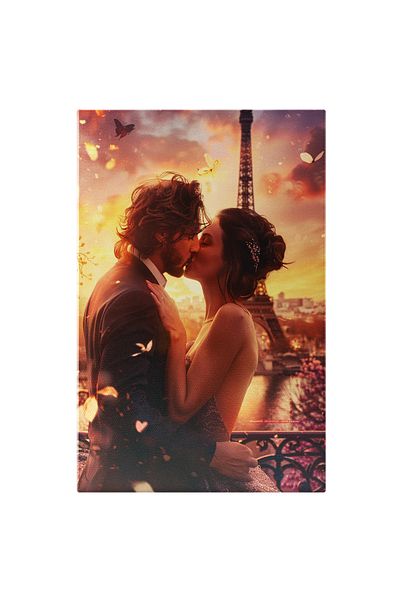 StoryGift Romania Tablou Canvas Dragoste Între Un Bărbat Și O Femeie Pe Balconul Iubirii- Turnul Eiffel, Fluturi