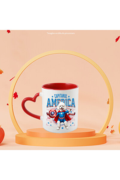 StoryGift Romania Mug with Poodle / Poodle Cat in Captain America Costume with Cape, Hero of Night, with Heart Handle