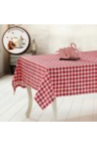 Pucioasa Teflon-Coated Cotton Tablecloth, 160x320cm, Red Checkered