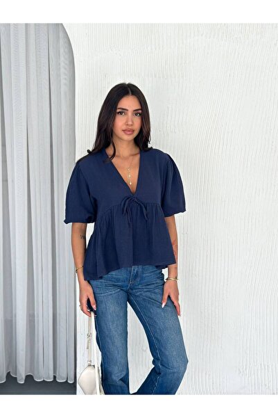 Noa Noa Муслінова блузка з коротким рукавом і V-подібним вирізом