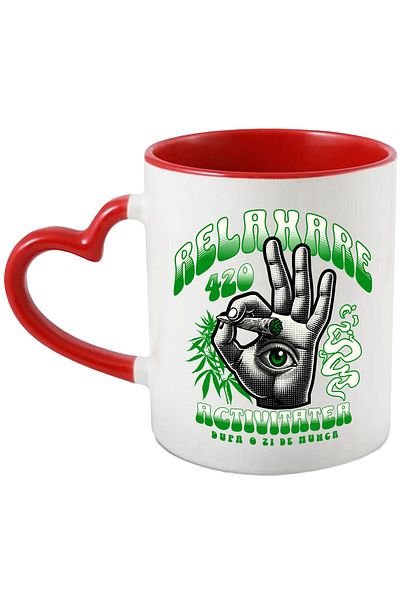 StoryGift Romania Mug with Human Hand Green Eyes Hobby Relaxation Vacation Text in Romanian Relax, With Heart Handle