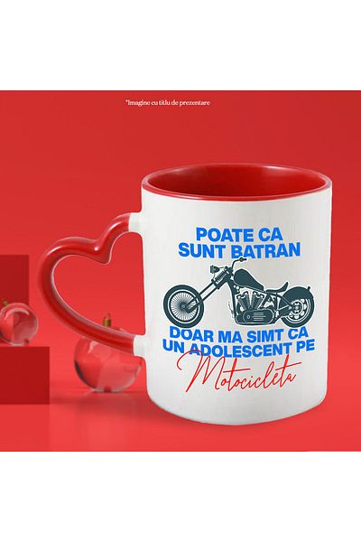StoryGift Romania Cana cu Motocicleta vintige Clasica Pasiune Iubire Hobby Mesaj Poate Ca sunt Bat, Cu Maner Inim
