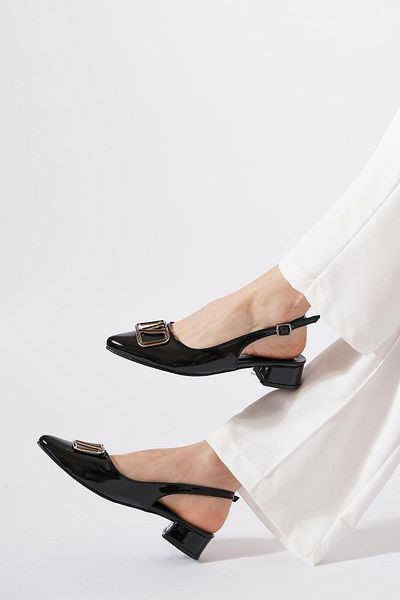 Moda Pie Zayne valen open back women's flat shoes black patent leather