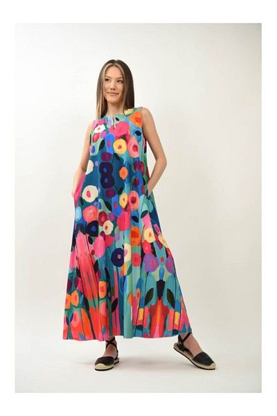 FASHIONLAND ROCHIE LUNGA DE ZI FARA MANECI CU BUZUNARE SPLENDIDO TALIE UNICA Multicolora