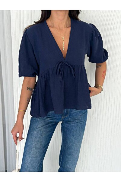 Noa Noa Муслінова блузка з коротким рукавом і V-подібним вирізом