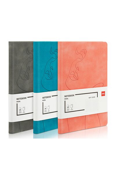 Deli Office Notebook A5 96 Pages 80G Ruled Grey Leather Cover N126L Deli