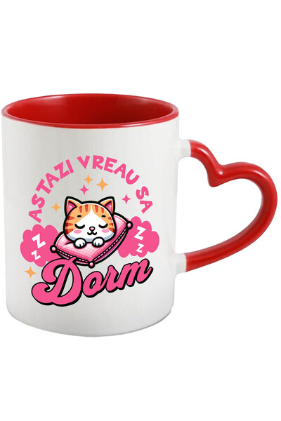 StoryGift Romania Cana cu Pisica Portocalie Pe Perna Roz Text Astazi Vreau Sa...