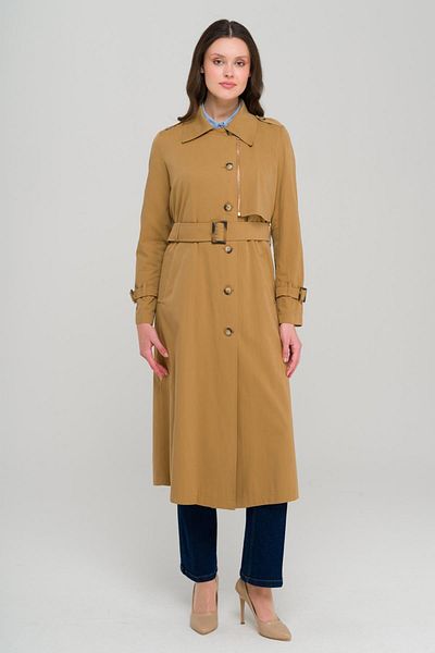 Olcay Unlined Trench Coat with Zipper and Epaulettes Taba 6697