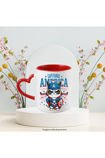 StoryGift Romania Grumpy Cat Mug / Grumpy Cat In Captain America Costume with P, With Heart Handle