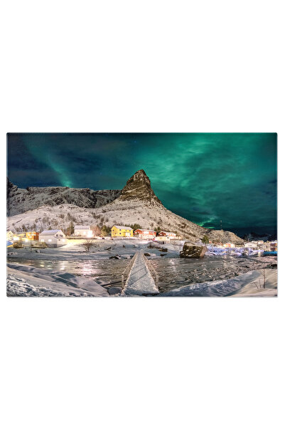 StoryGift Romania Tablou Canvas Satul Scandinavian Cu Aurora Boreala Peste Zapada, O Imagine De Vis Plina De Frum