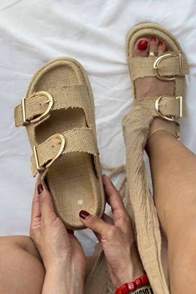 Shoebutik Giza Wicker Natural High Wedge Heel Women's Slippers