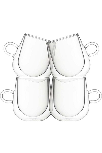 Quasar & Co. Set of 4 Double Walled Mugs, ®, Heat Resistant Glass, 250 Ml, Transparent