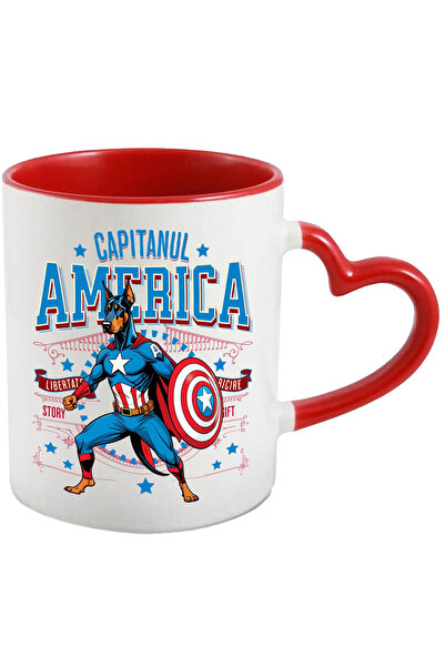 StoryGift Romania Doberman Pinscher Dog Mug in Captain America Costume with Cape, Hero N, with Heart Handle