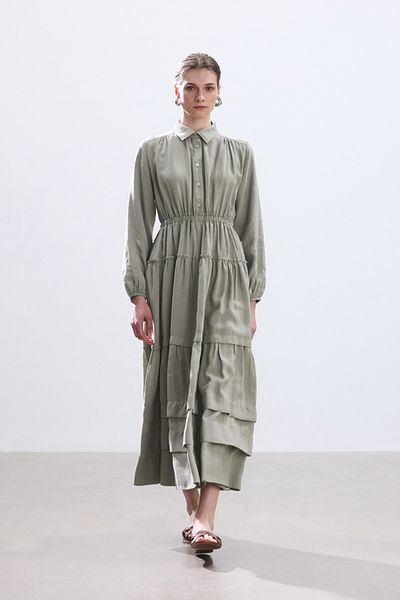 BE BLUE Light Khaki Ribbed Modal Dress