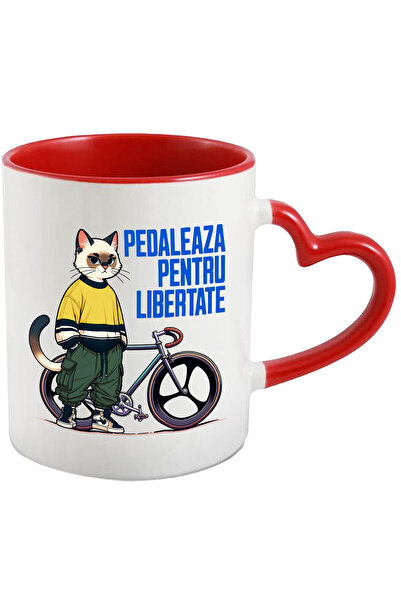 StoryGift Romania Cana cu Pisivca Tinuta moderna Cu Bicicleta Plimbare Relaxare Sport Text Pedalea, Cu Maner Inim