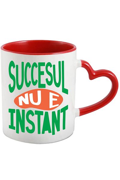 StoryGift Romania Cana cu Mesaj Colorat Text In Limba Romana Motivational Succesul Nu E Instant In, Cu Maner Inim